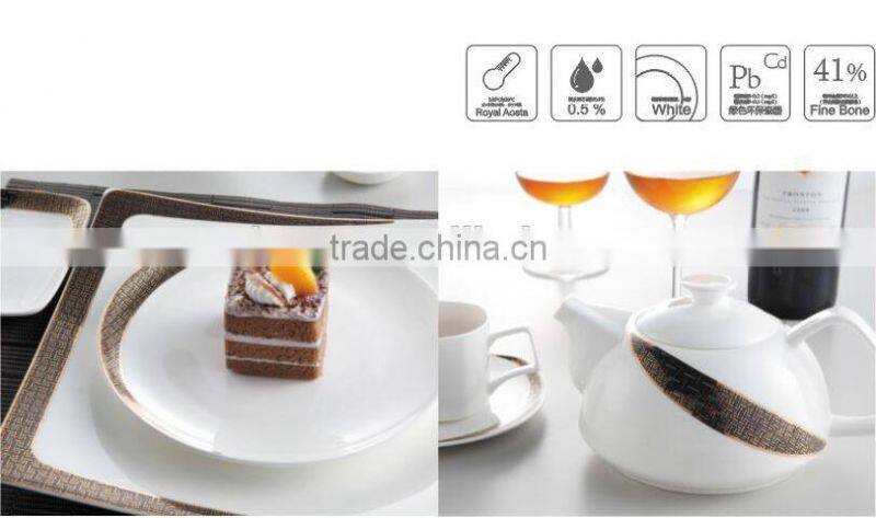 brown color square shape 200ml bone china tea cup and saucer