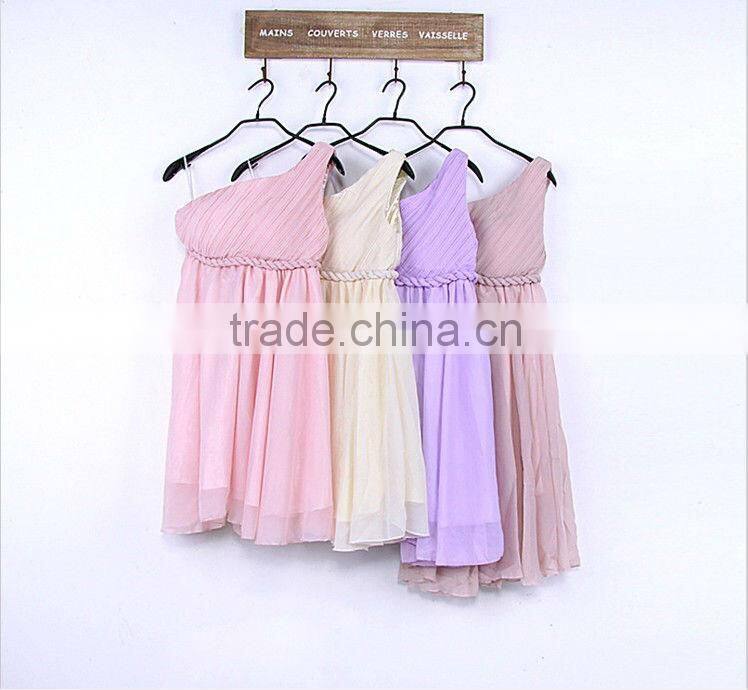 Inclined shoulder pressure fold long dress bridesmaid dress a little evening dressS02