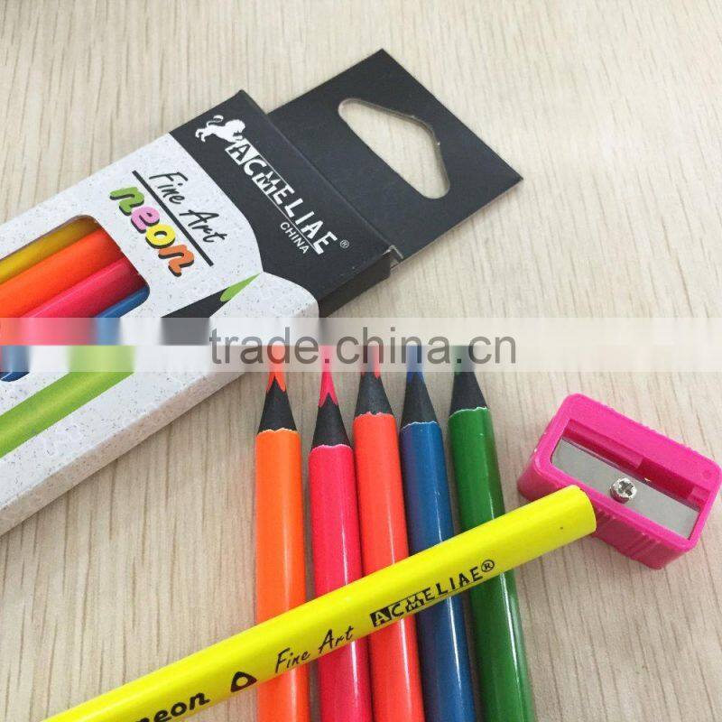 7" standard size triangular shape black wood neon color pencil
