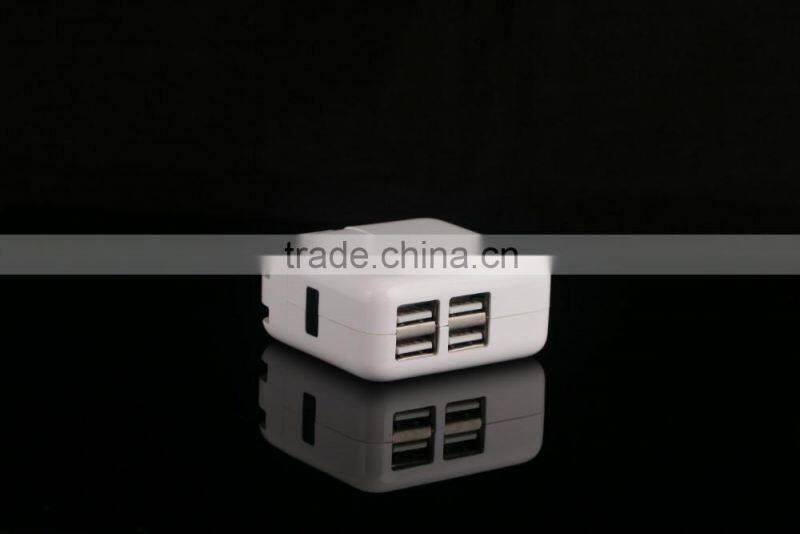 4-Port 5V/4A Compact USB Wall Charger/Portable Charger All-In-One Travel Charger for iPhone, iPad, iPod, Smartphones, 5V Tablets