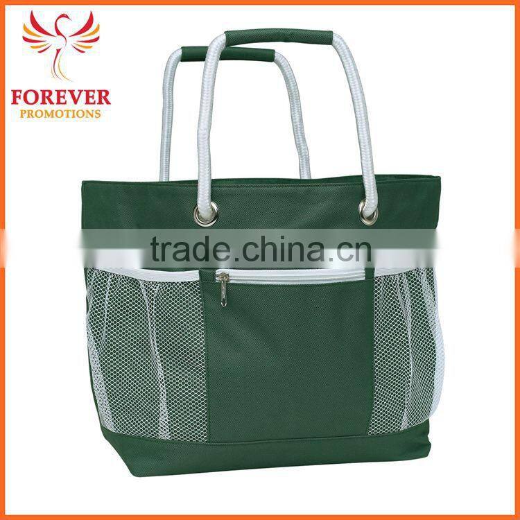 New Design Promotional Nylon Travel Tote Bag With Rope Handles And Mesh Pockets