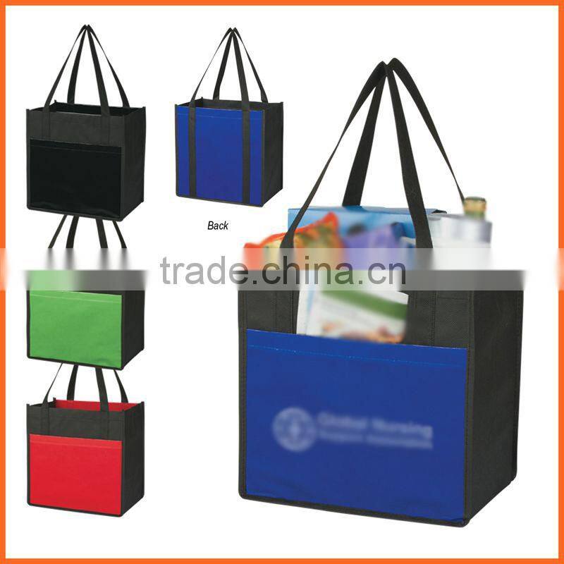 Promotional Cheap 12" Non-woven Toge Bag With Front Pocket With Handles