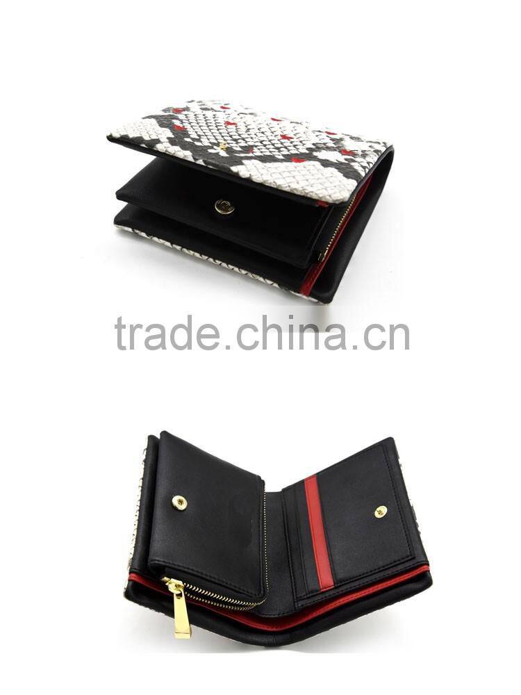 Fashion with animal snake skin pattern pu leather wallet for women