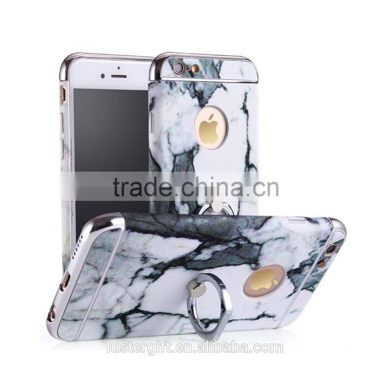 2016 With ring kickstand Luxury 3 in 1 Hard PC Marbling Phone Case Cover For iPhone 5S SE 6 6S Marble Checked Pattern Phone Case