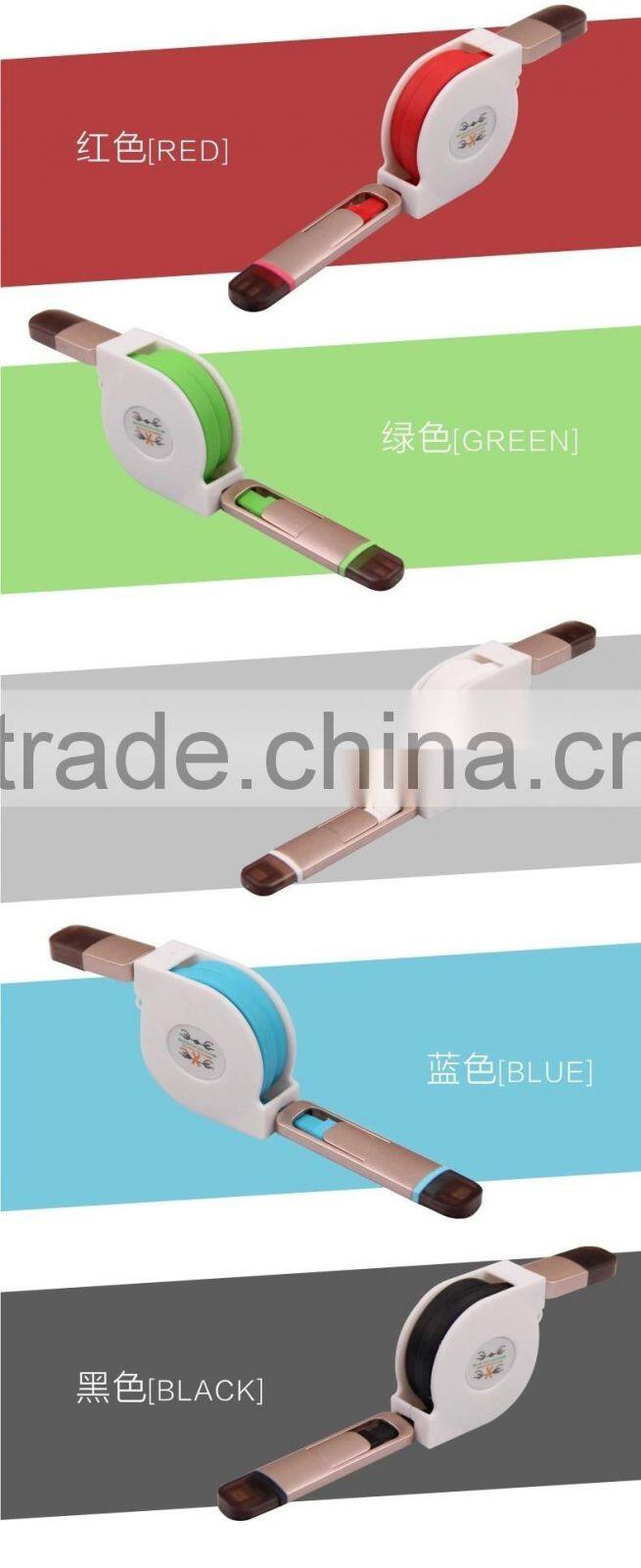 2016 Factory wholesale high quality promotional Gift TPE Material Retractable 2 in 1 Micro USB Cable Sync Data Charging