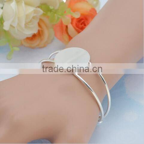 Wholesale 100PC 25MM Pad Adjustable Silver Plated Bangle Cuff Lock Blank Bracelet Bangle with tray