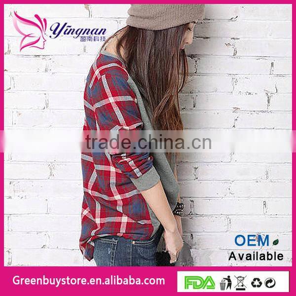 Korean Stylish New Spliced T shirt Long Sleeve Casual Plaid Female T Shirts Contrast Color Cotton Tops