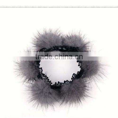 Real Natural Mink Fur Elastic Hair Band for Fashion Girls from Korean Style with Lace