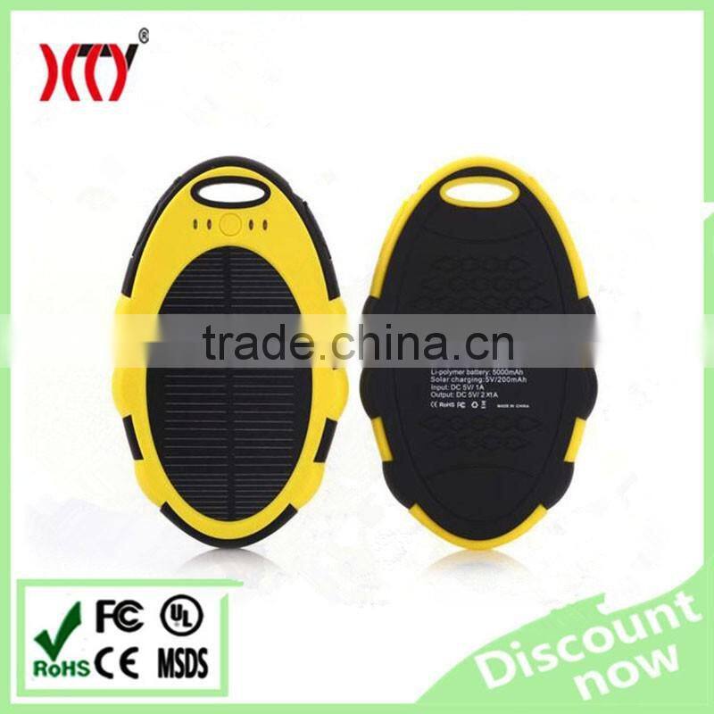 5000mAh waterproof travel solar power bank dual USB output CE RoHs certifications