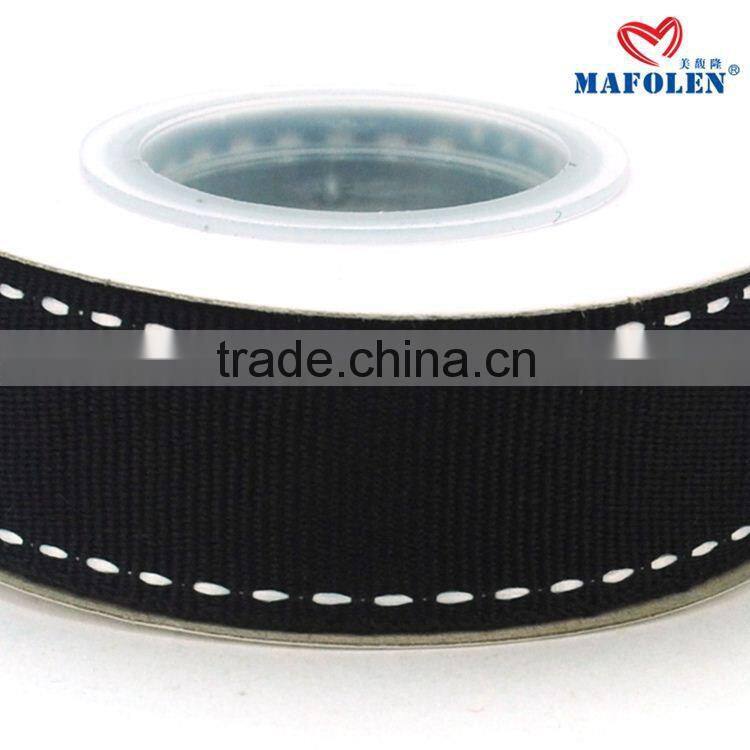 Solid color wholesale 7/8 black ribbon with white stitched grosgrain ribbon