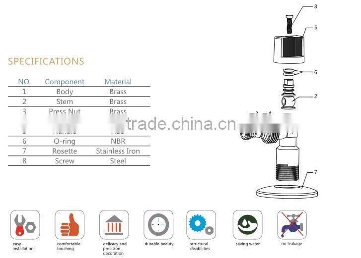 ART.3001 1/2" x 1/2" 1/2 Inch Male Angle Stop Valve Bathroom Brass Angle Valve Polished Chrome Toilet Sink Basin Water Heater