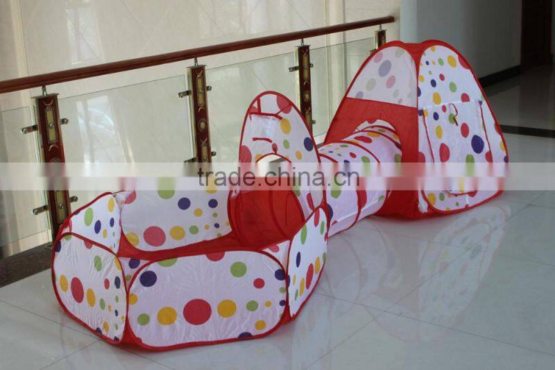 Hot selling Polka Dot 3 in 1 Kids climbing tent tunnel Pop up Kids Play Tent