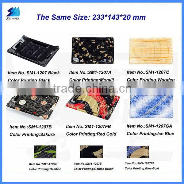 Empty PE bottles of sushi soya sauce in restaurant