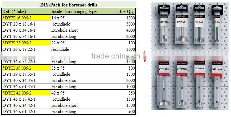 PP plastic round or rectangular packaging tubes for drills with hanging clip plug closure DIY pack