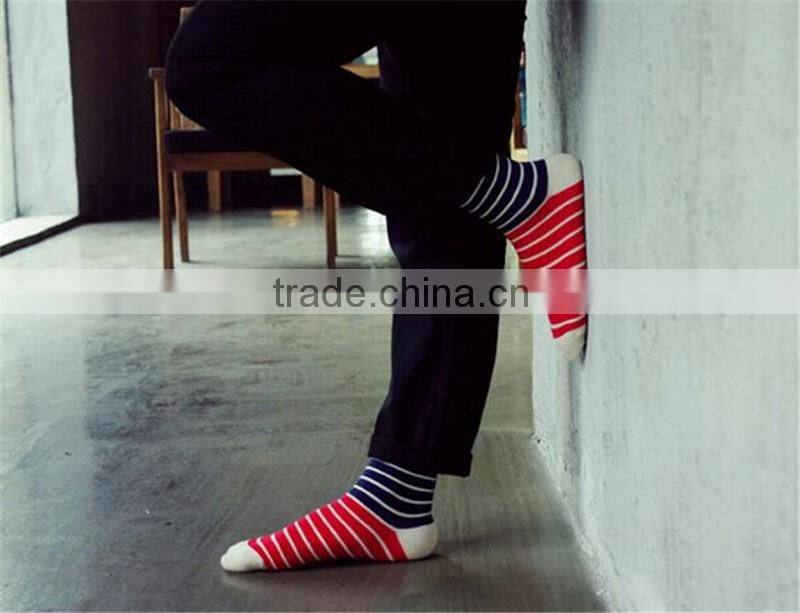 factory wholesale custom stripe blue/white/green stripe color men tight socks cotton sock supplier
