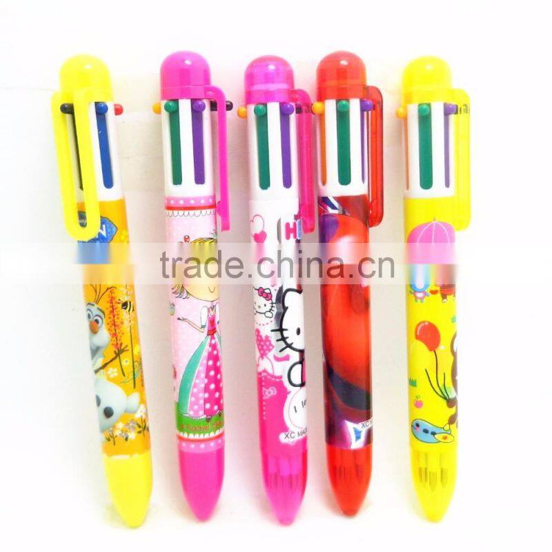 multicolor plastic ball pen with cartoon printing