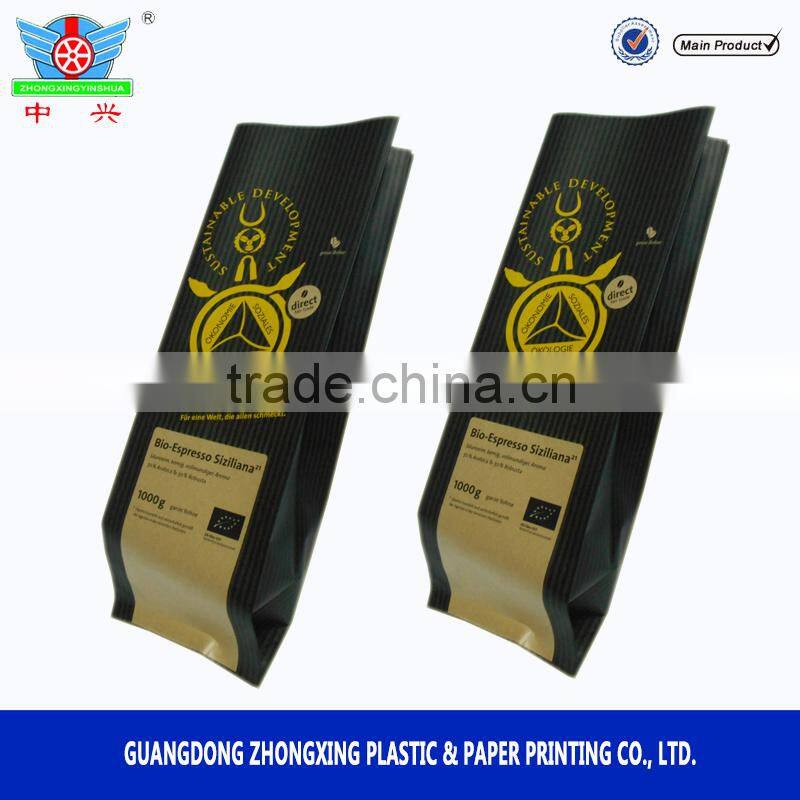 Aluminum foil lined 1000g coffee bean packaging kraft paper pouch bag