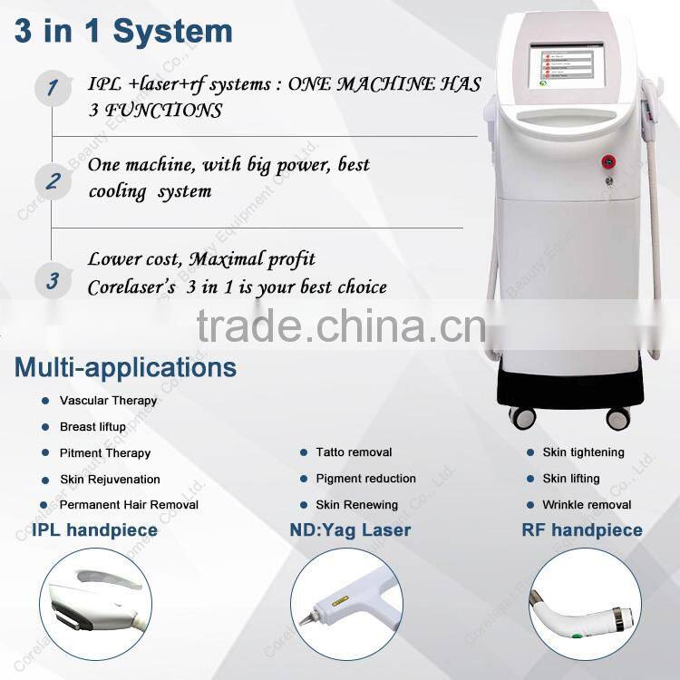 3 Handles Elight IPL RF Nd Yag Laser multiple beauty instrument