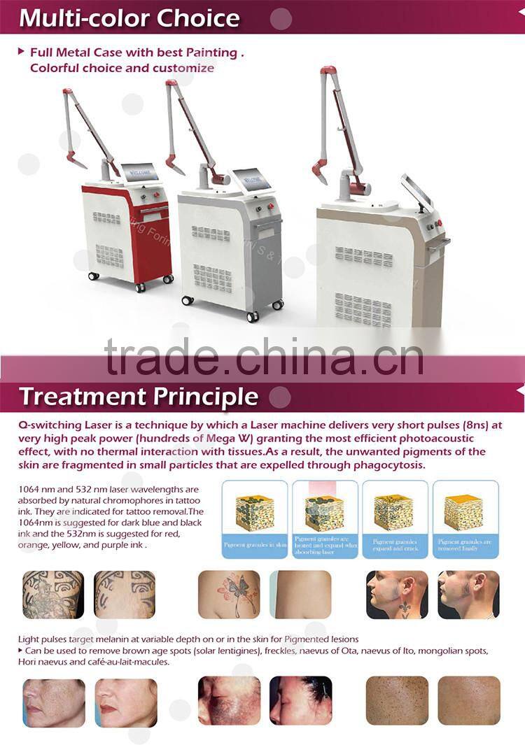 1064 nm / 532nm Professional Q-switched 8ns nd yag laser tattoo removal