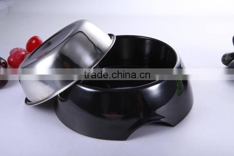Superior quality stainless steel 18/8 pet bowl with melamine base, single dog feeder
