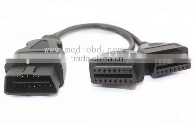 OBD2 splitter Y Cable, J1962M to 2 J1962F, 1 male to 2 female, 1ft