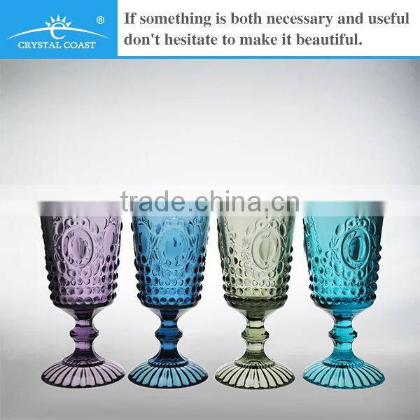 bulk antique decorative blue green colored glass stemware