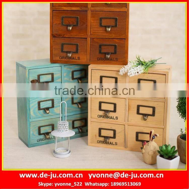 Metal Handle Small Wooden Drawer Storage Box