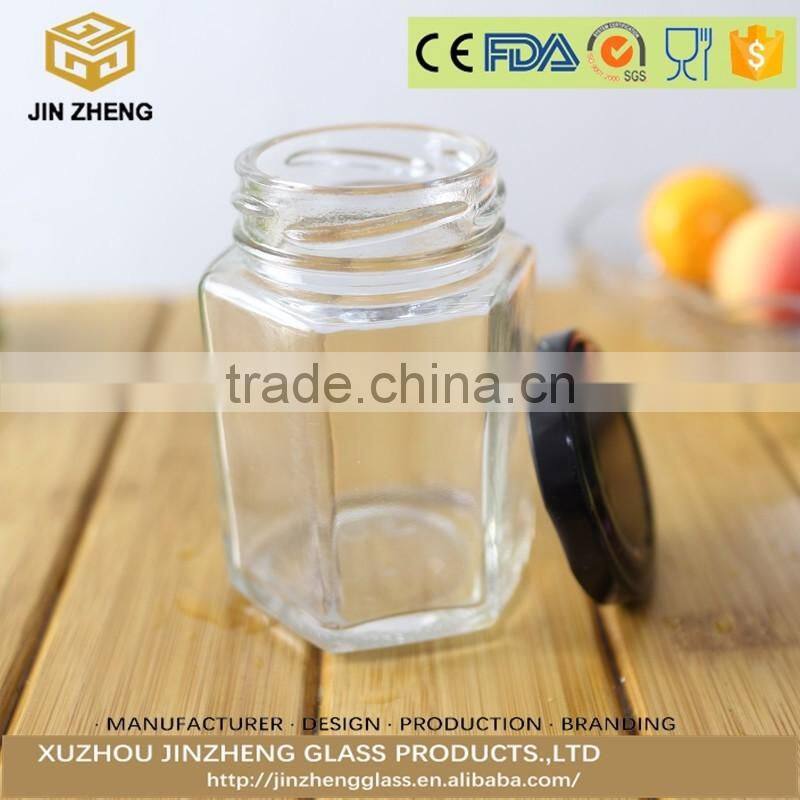 hexagonal 100ml High Quality Glass Honey Jars with screw cap