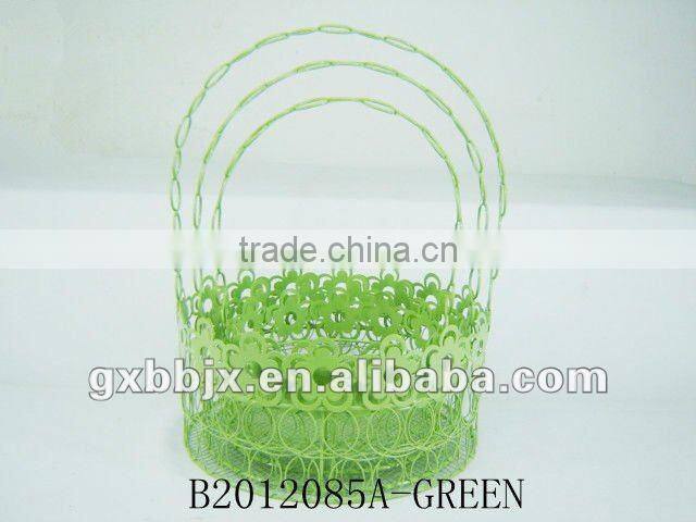 Set of Three Rose Pink Round Wire gift basket for Easter decoration