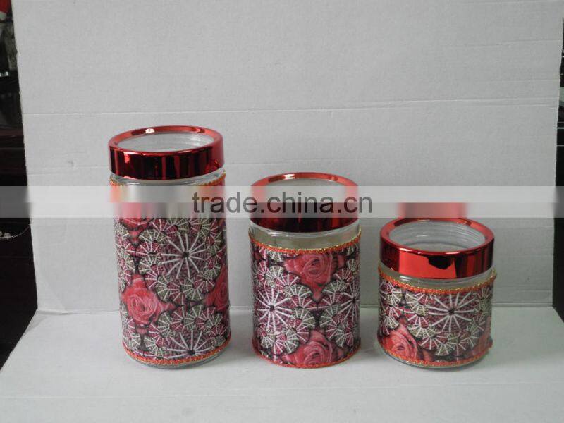 glass mason storage jar with color leather sleeve and screw lid