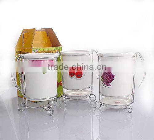 Ceramic Porcelain Chopsticks Barrel with Stainless Steel Stent