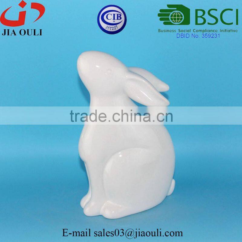 BSCI Audit Factory EASTER bunny glazed white Ceramic rabbit, decorative easter rabbit figurines
