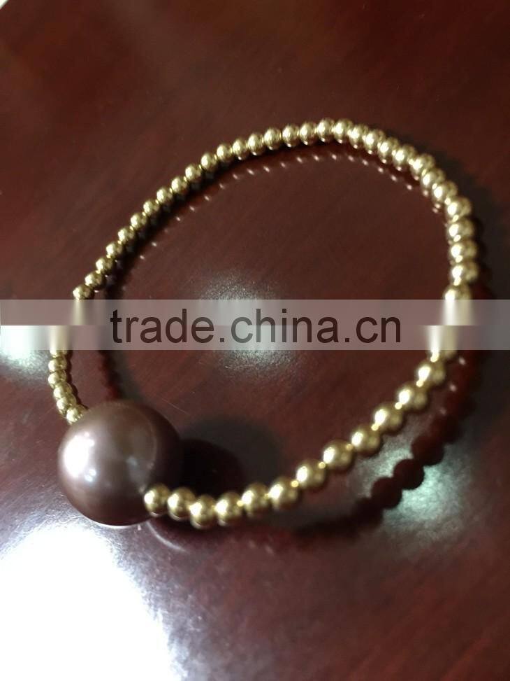 wholesale 13-14mm purple Edison pearl with gold bead bracelet