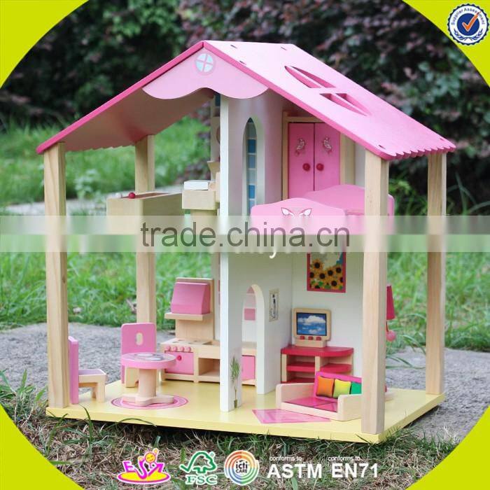 Wholesale 2 floors girls wooden dollhouse kits best design children wooden dollhouse kits W06A165-S