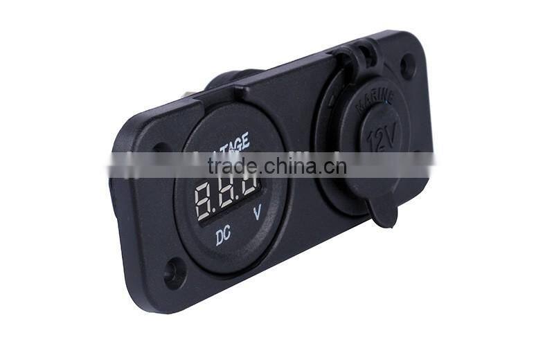 12V Dual Car Socket USB Adapter Charger with Digital Voltmeter