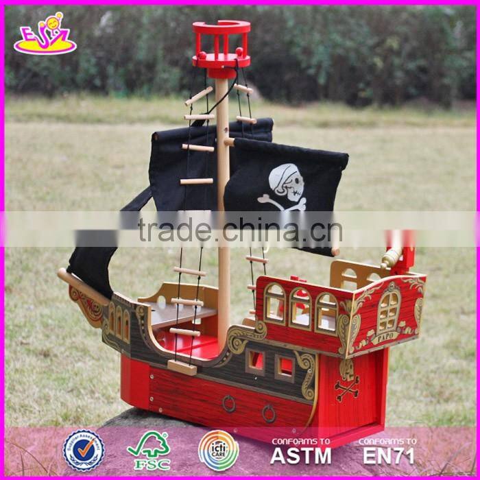 2017 Most popular boys diy wooden toy pirate ships for sale top sale kids wooden toy pirate ships for sale W03B062