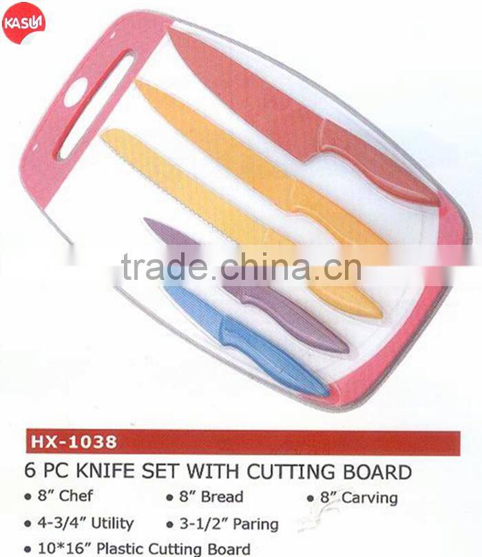 HX-1038 new products kitchen accessories plastic chopping board with 6pcs kitchen knife