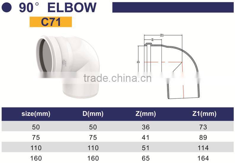 HIGH QUANLITY ELBOW WITH SOCKET OF PVC GB STANDARD EXPANDING FITTINGS FOR DRAINAGE WITH GASKET