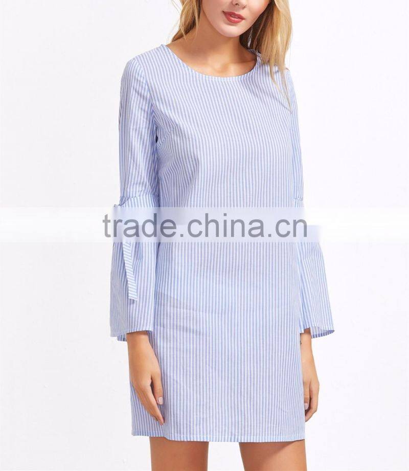 New Arrival 2017 Fashion Striped Long Sleeve Comfortable Cotton fitted Casual Shirt Dress