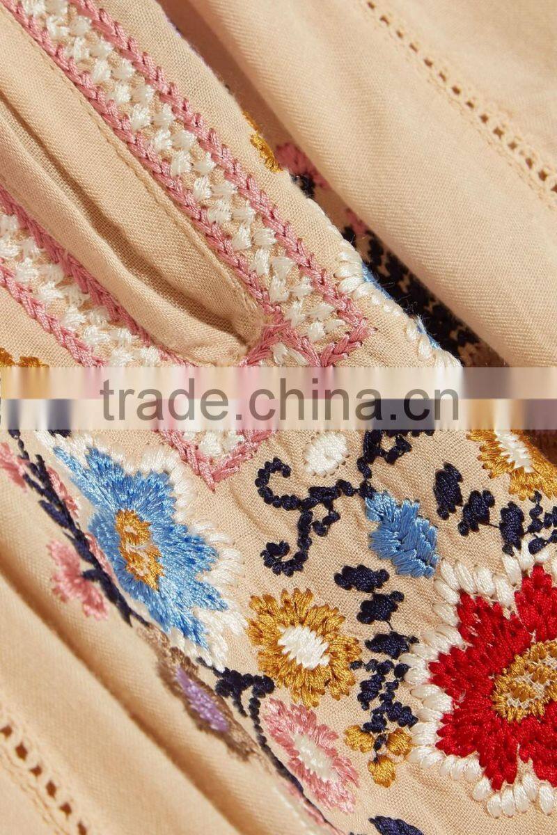 Boho Clothing Colorful Floral Embroidery Designs Mini Dress Swimwear Cover up 2016 HSD5839