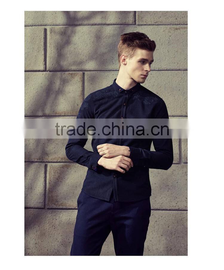 high fashion embroidery slim fit shirts for man
