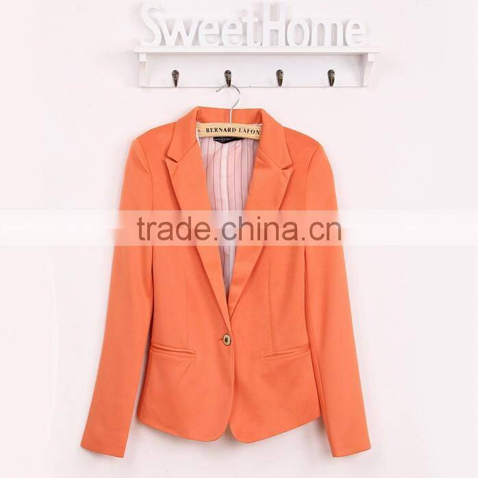 2016 Hot Sale Women Elegant Ladies Fashion Blazer Design ,Pure Colour Pink Women Blazer