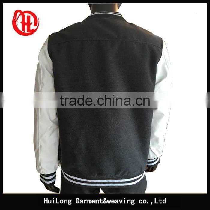 Custom pu sleeve fleece casual varsity jacket for men
