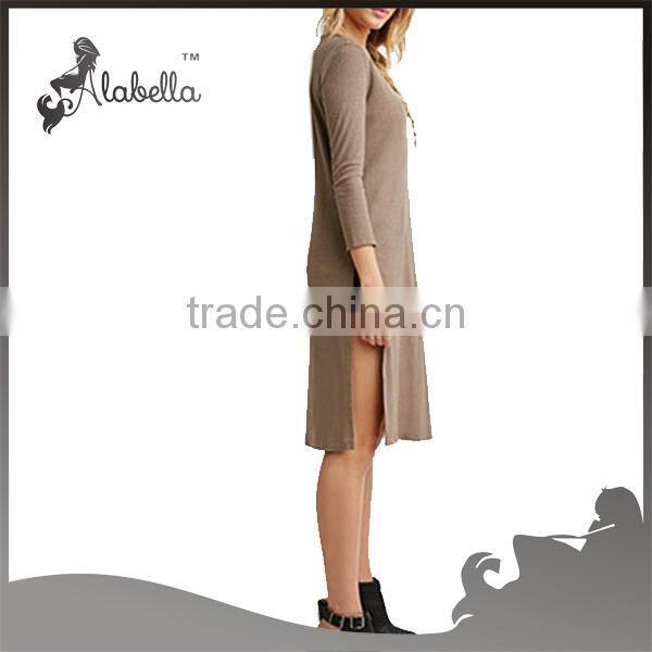 Sexy modal ladies dress long sleeve high side slits