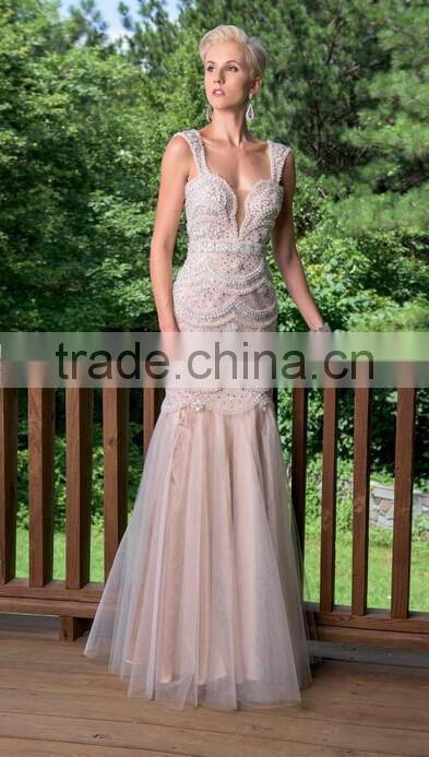 european tulle beading long evening dress for mother of groom