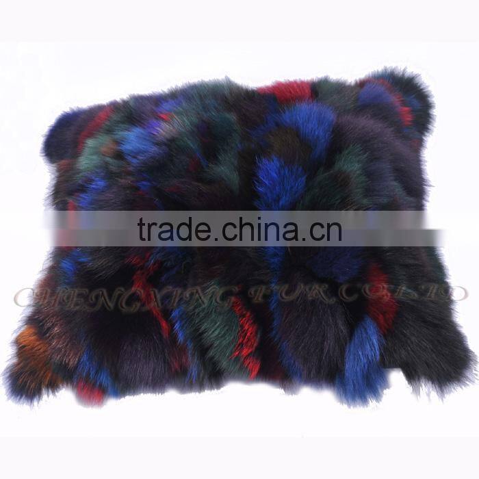 CX-D-107C Cheap Price and High Qaulity Genuine Fox Fur Patchwork Chair/Sofe Cushion Cover