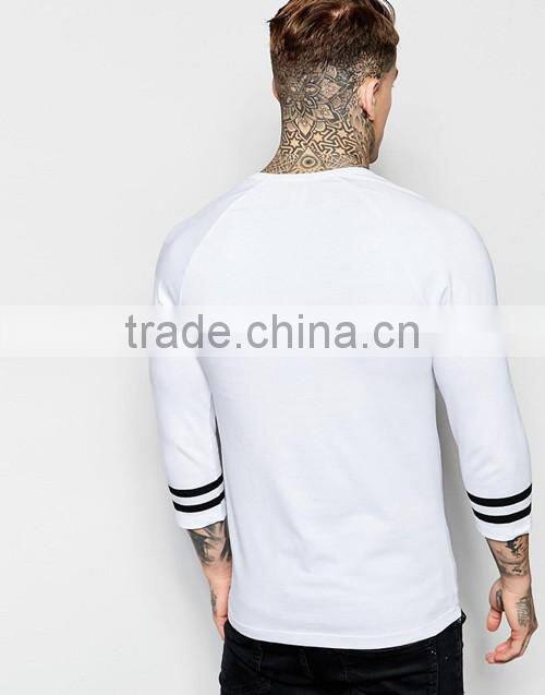 New customize summer white varsity sleeve 3/4 sleeve muscle t-shirt men