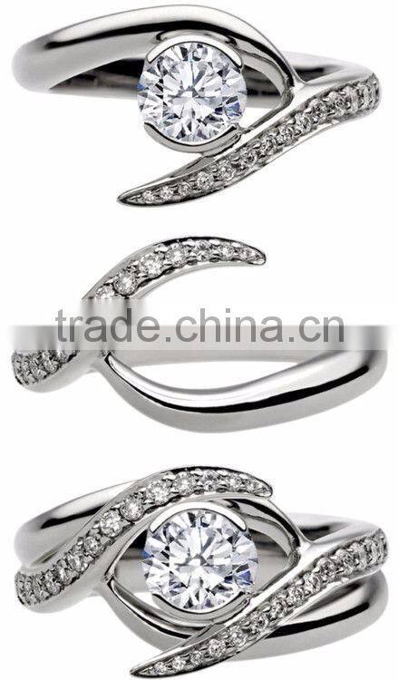 Shining fashion jewelry genuine sterling silver 925 women's finger engagement ring set