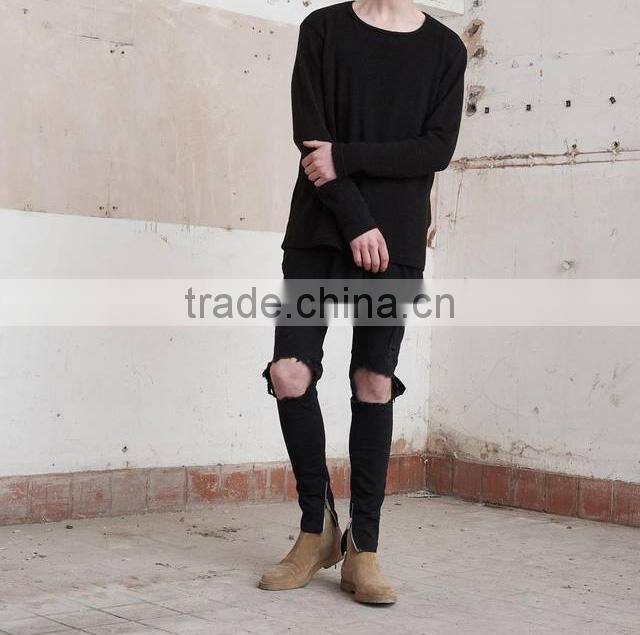 Custom male super skinny distressed moto biker denim pants men high stretch ripped trousers zipped tight ankle jeans 2017