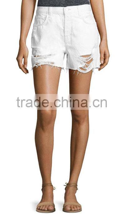 Latest design raw hem short denim jeans pants for women fashion ripped shorts with eyelets